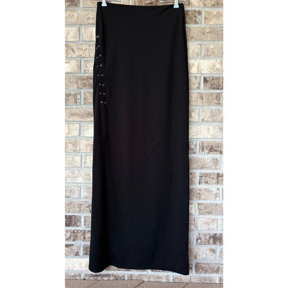 Black Maxi Skirt Side Slit MED Morticia Grunge Goth Dark Romance Steampunk Y2K - Picture 1 of 7